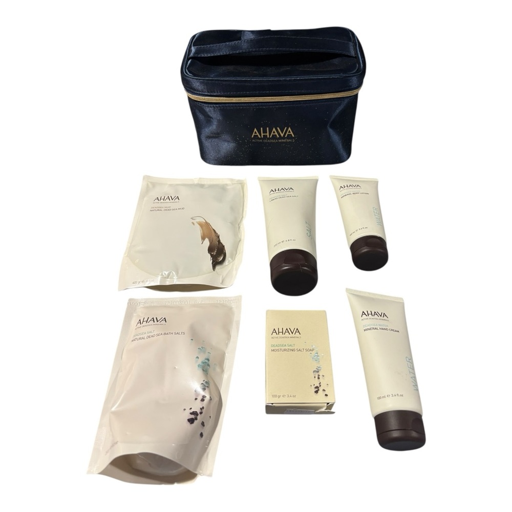 AHAVA Active Deadsea Salt Minerals Skin Care Lot With Travel Bag.